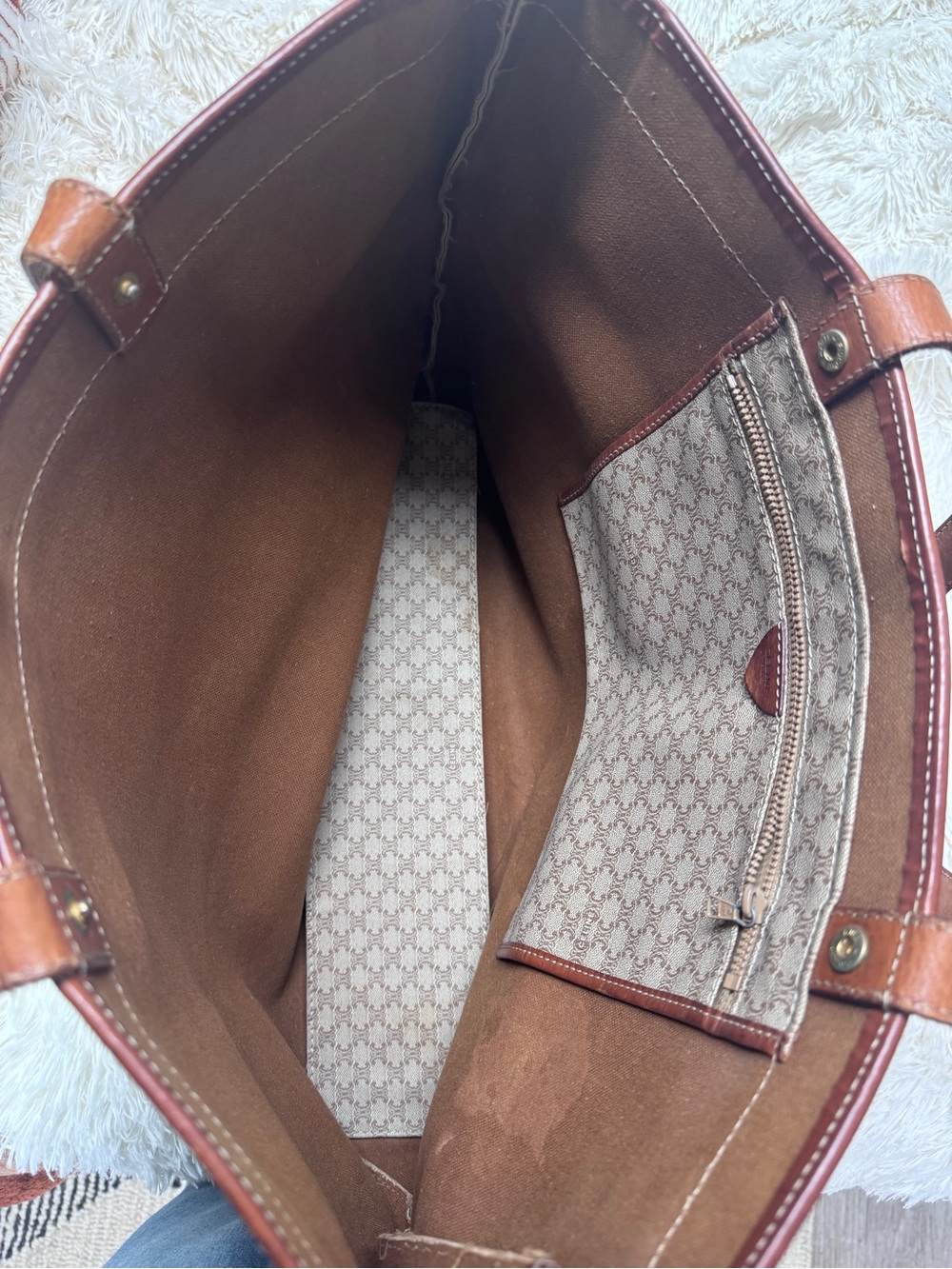Vintage Celine Triomphe Brown Monogram Canvas Tote Bag - Picture 4 of 9